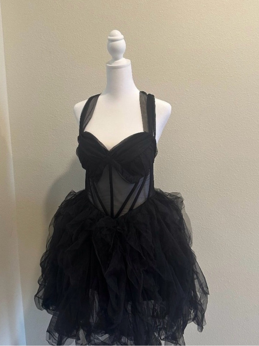 AKIRA Black Sheer-Strap Tulle Mini Dress
